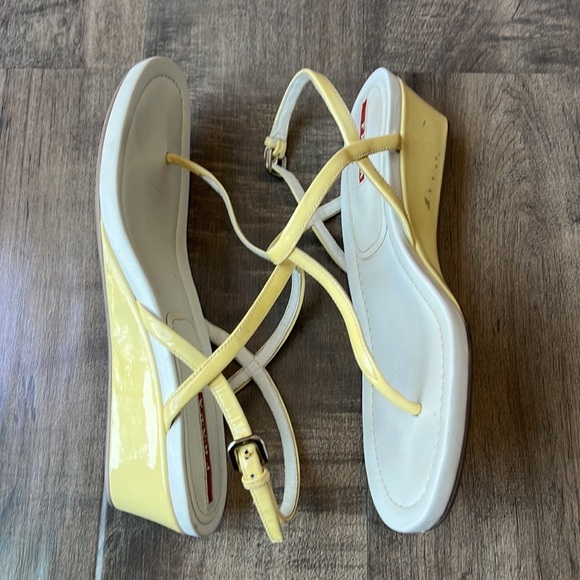 Prada Thongs Wedge Yellow Sandals Womens 6.5 Designer Heels 36.5 - Picture 6 of 8